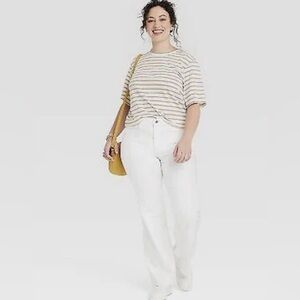 NWT Universal Thread White Jeans High Rise Flare Fitted Hip/Thigh Short 16 Short